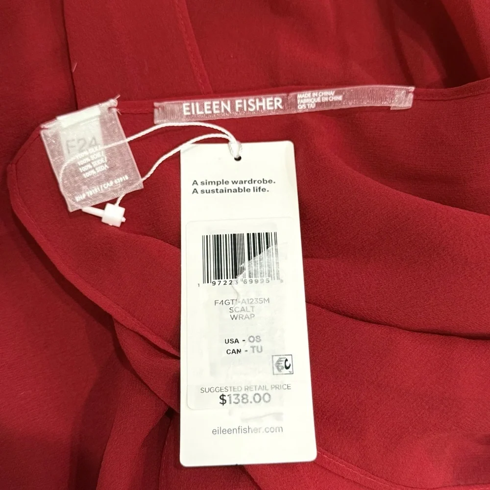 Eileen Fisher Scarlet Red Sheer Silk Georgette Chiffon Wrap One Size $138 NWT - Picture 7 of 8